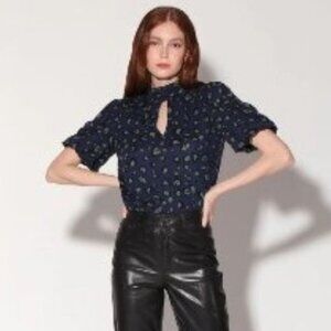 NWT WALTER BAKER Briella Navy Green Top Small S